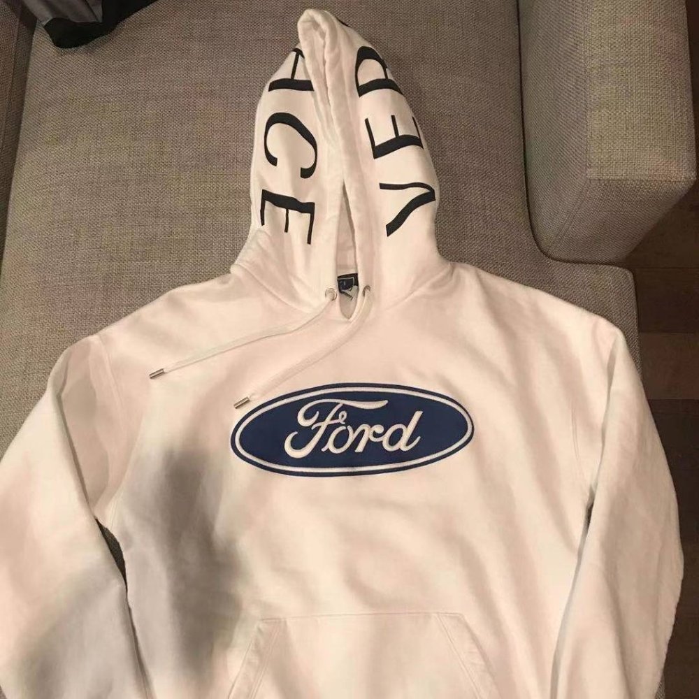 Versace & Ford Logo Hoodie Sweatshirt White Blue